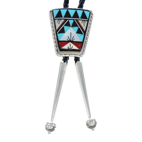 Native American Zuni Sterling Silver Multicolor Inlay Bolo Tie JX129078
